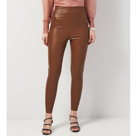 Zara Pants - Zara Brown High Waisted Faux Leather Leggings Vegan Cognac Suede Lined Pants